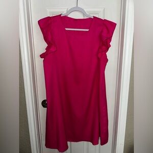 Vibrant Pink Ruffle Sleeve Dress